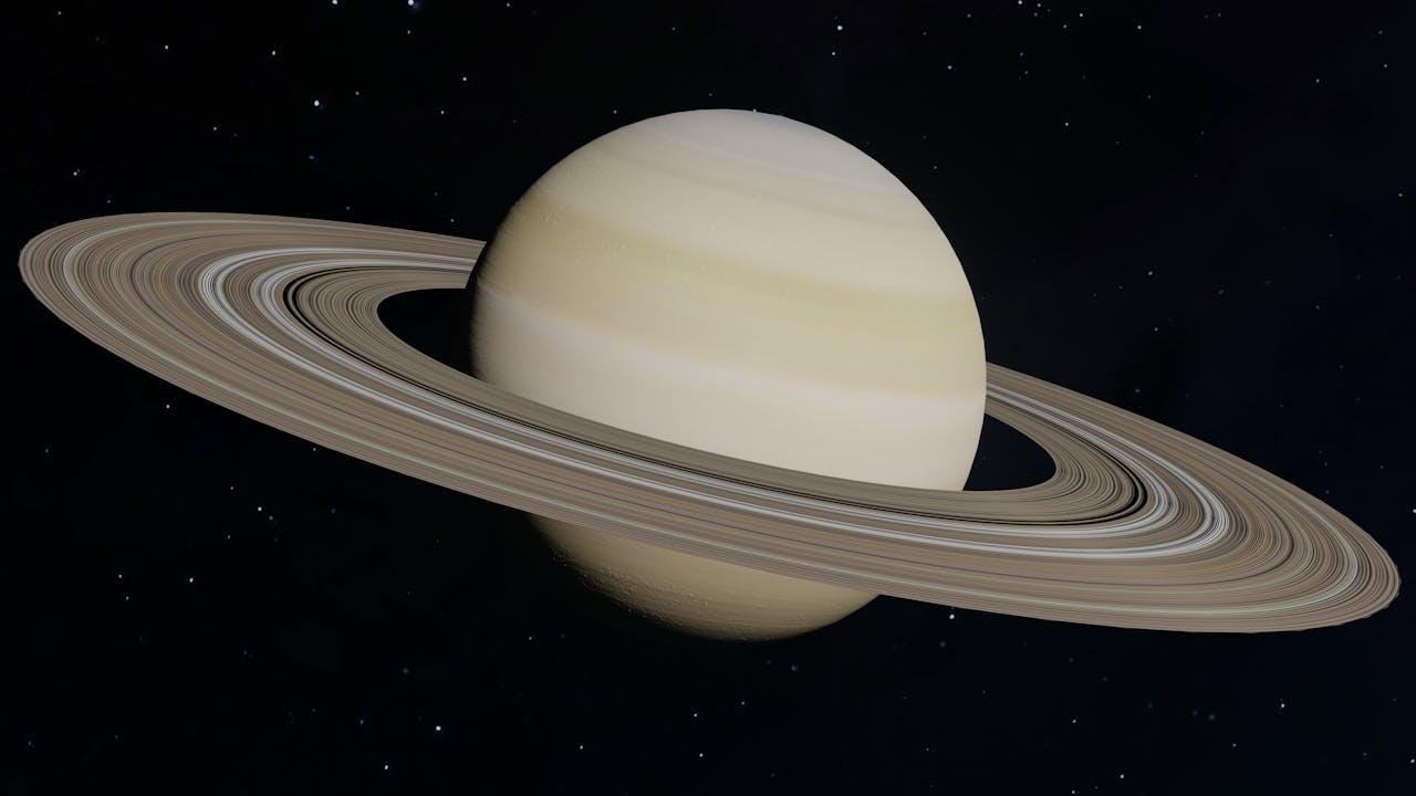 Detailed image of Saturn with rings against a starry background, showcasing its celestial beauty.