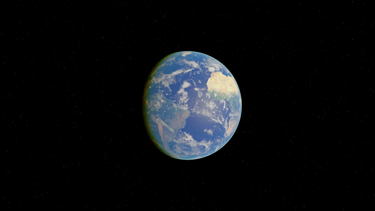A detailed digital rendering of Earth from space, showcasing its vibrant colors against the starry universe.